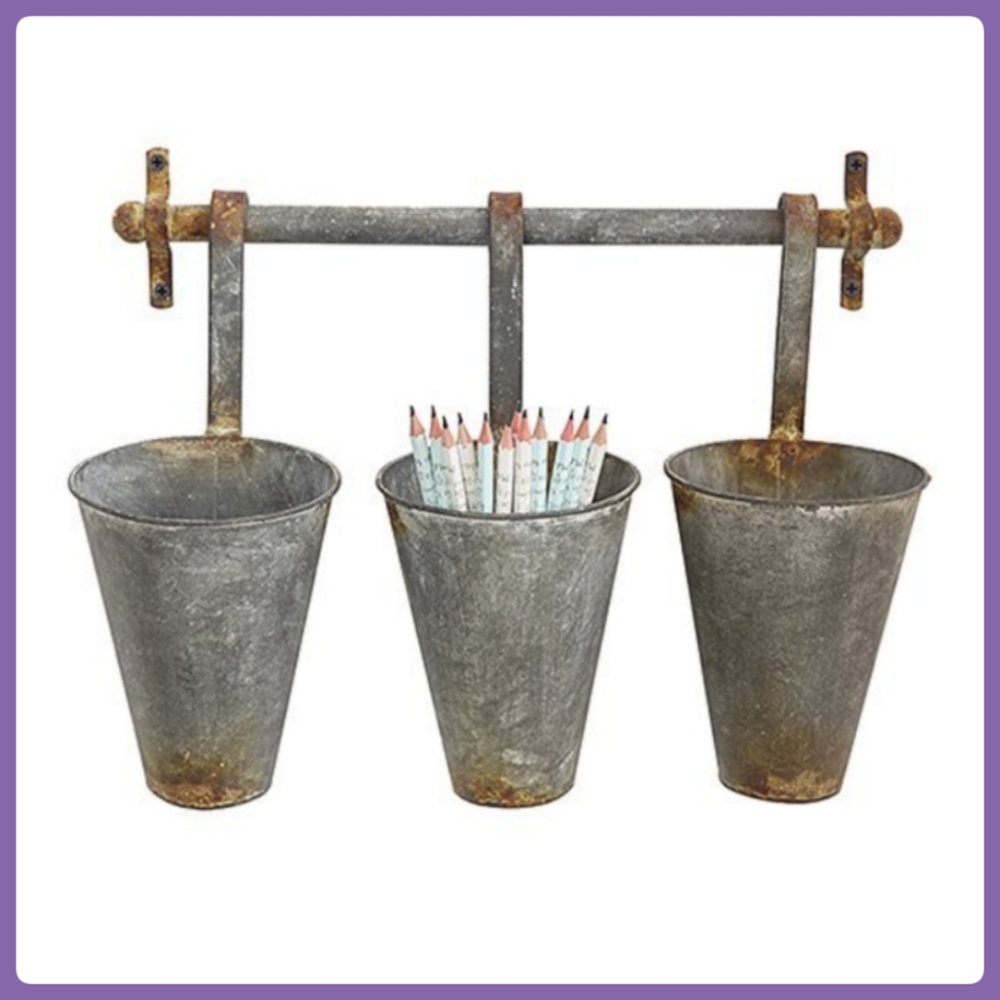 Set of 3 Tin Pots and Rack Set